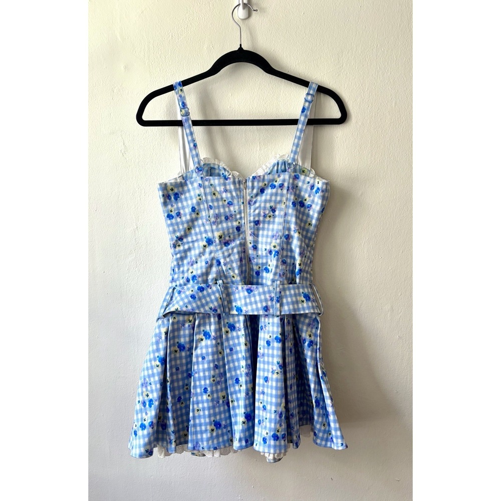 For Love & Lemons NEW $461 Brigitta Rose-Embellished Gingham Mini Dress Small - Picture 5 of 8